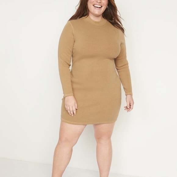 XXL - Old Navy | Fitted Long-Sleeve Mock-Neck Rib-Knit Mini Dress - Picture 1 of 6